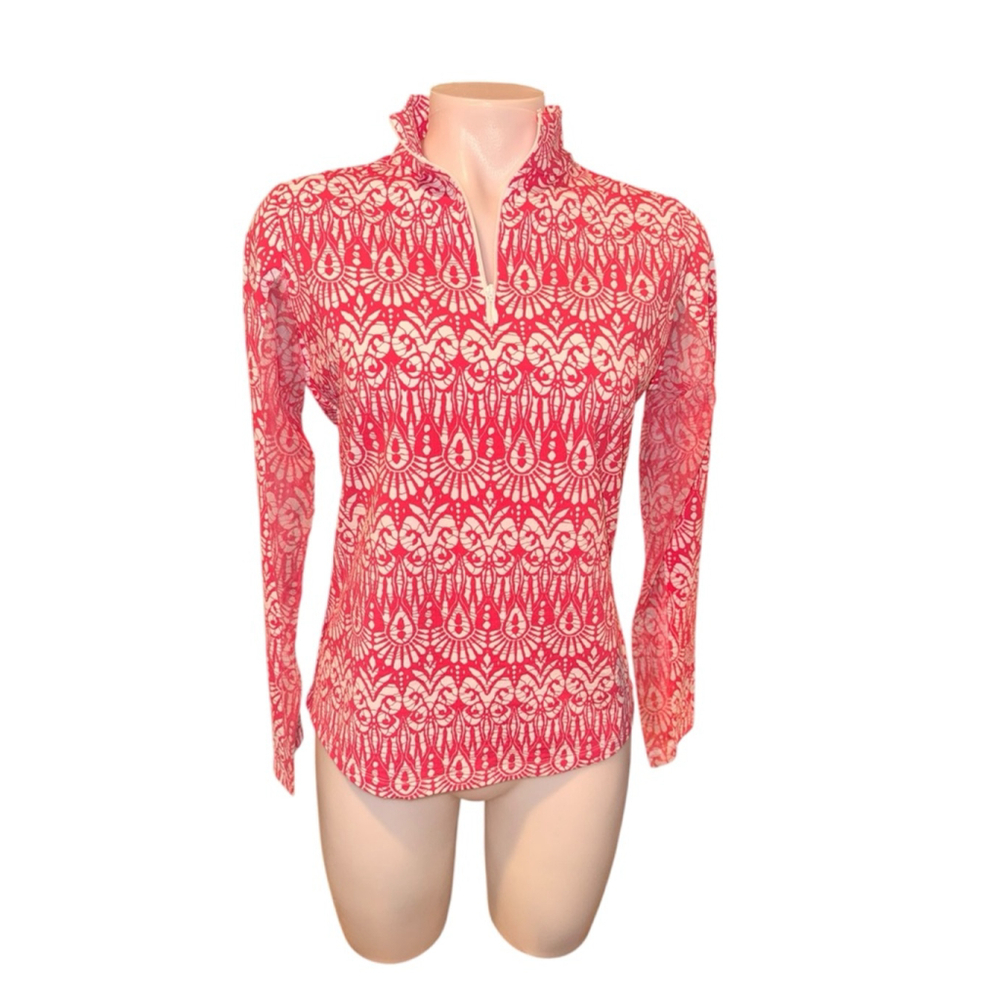 Women's IBKUL Red & White Patterned Quarter-Zip Top XXL